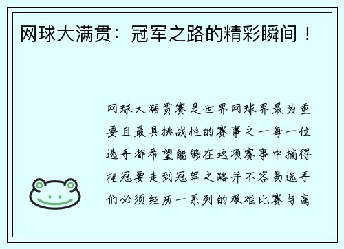 网球大满贯：冠军之路的精彩瞬间 !